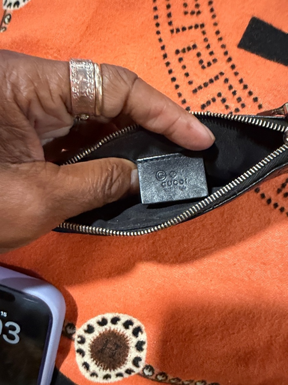 Gucci Black Embossed GG Leather Wristlet with Gold Chain - Picture 2 of 7